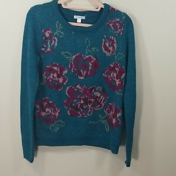 Garnet Hill Roses Wool Alpaca intarsia Sweater S - Picture 3 of 8